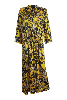 ALYSI CHOCOLAT Sunshine Yellow 3/4 Sleeve Floral Print Midi Dress (IT 44)
