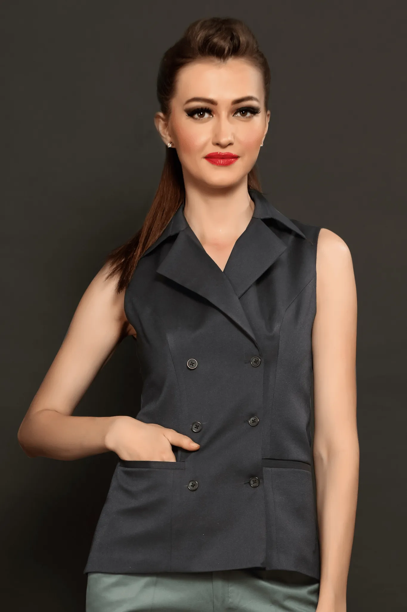 Black Long Collared Waistcoat
