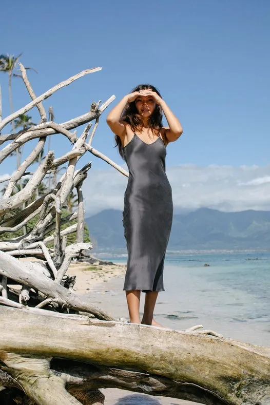 Botanical Dyed Mulberry Silk Slip Dress in Slate