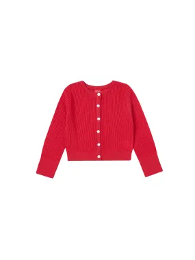 Cardigan Crop Length Sweater - Cherry Coral