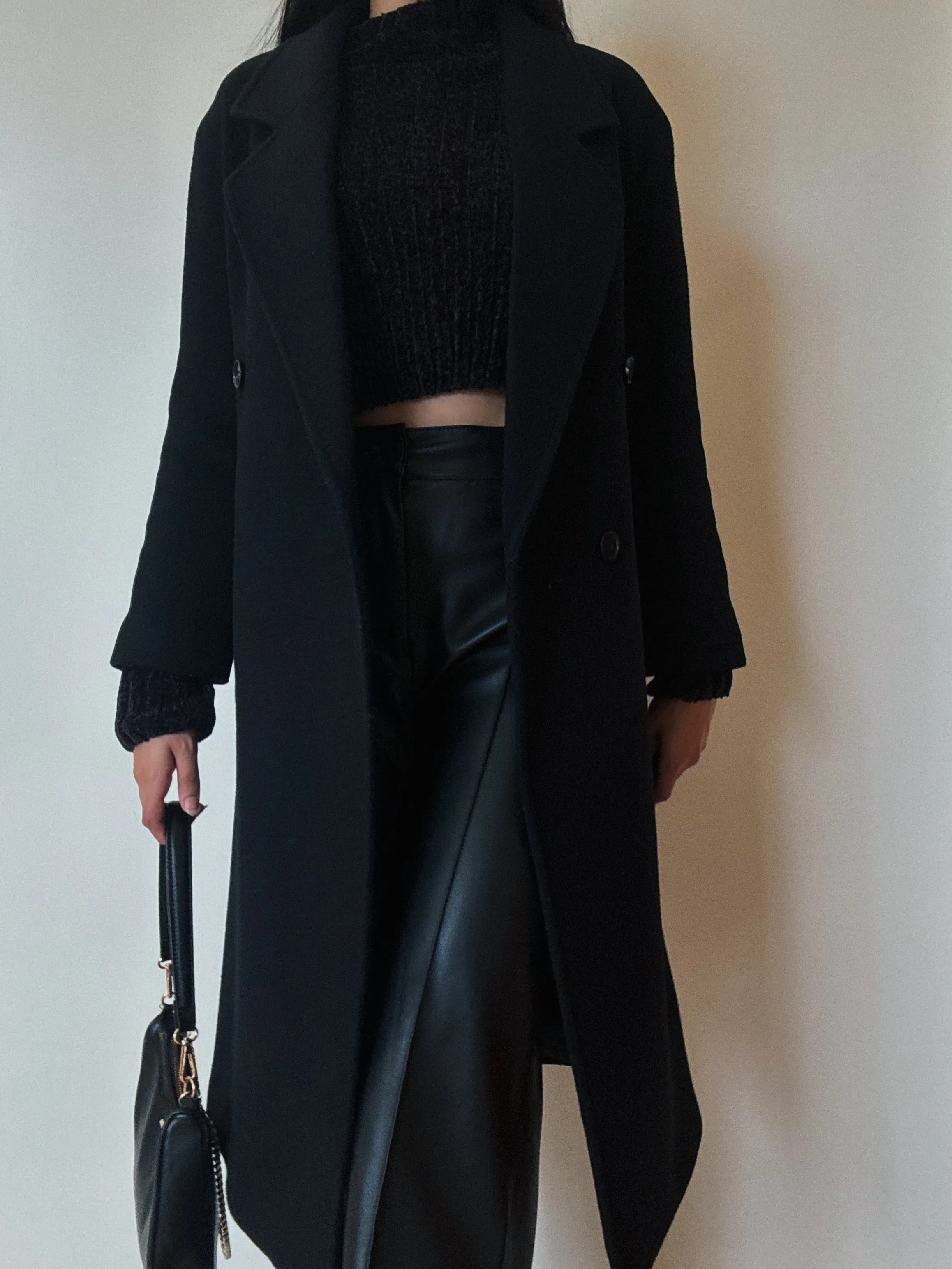 Classic Long Black Coat (90% Wool)