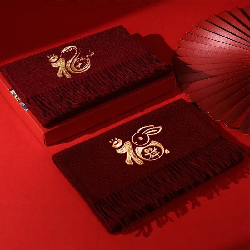 Embroidery Custom Zodiac 100% Cashmere Winter Red Scarf 180x30 cm
