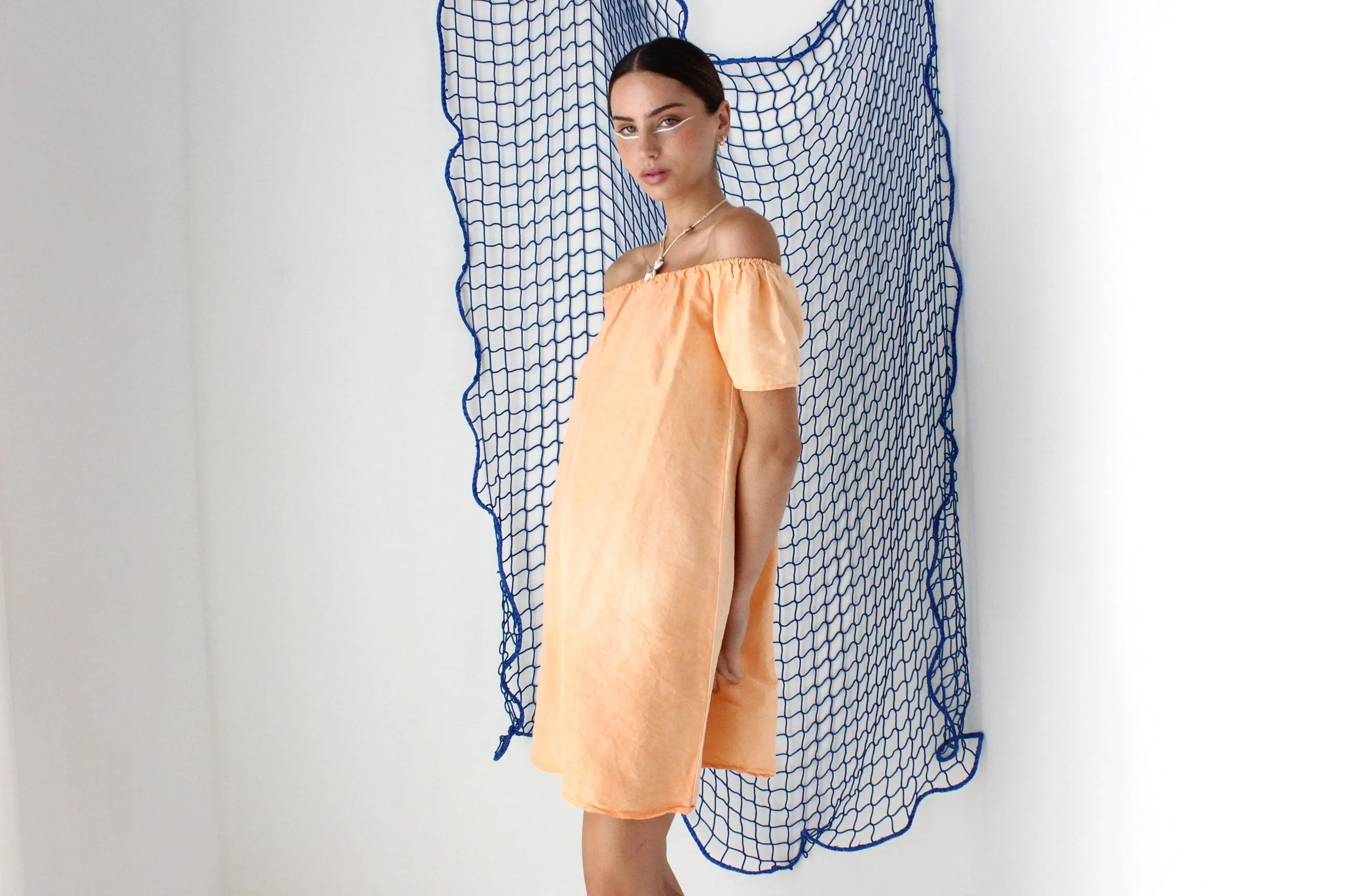 FOUND IN GREECE Sherbet Silk Taffeta Off Shoulder Mini