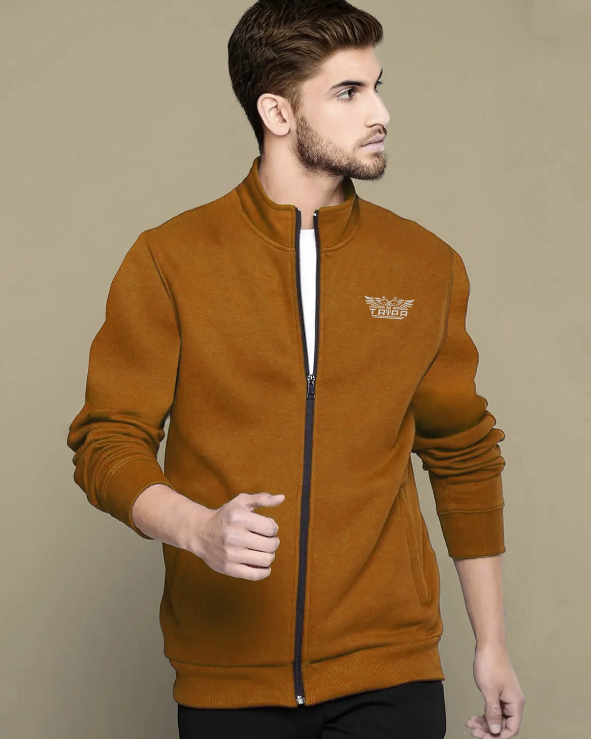 Full Sleeve Round Neck Jacket - Brown