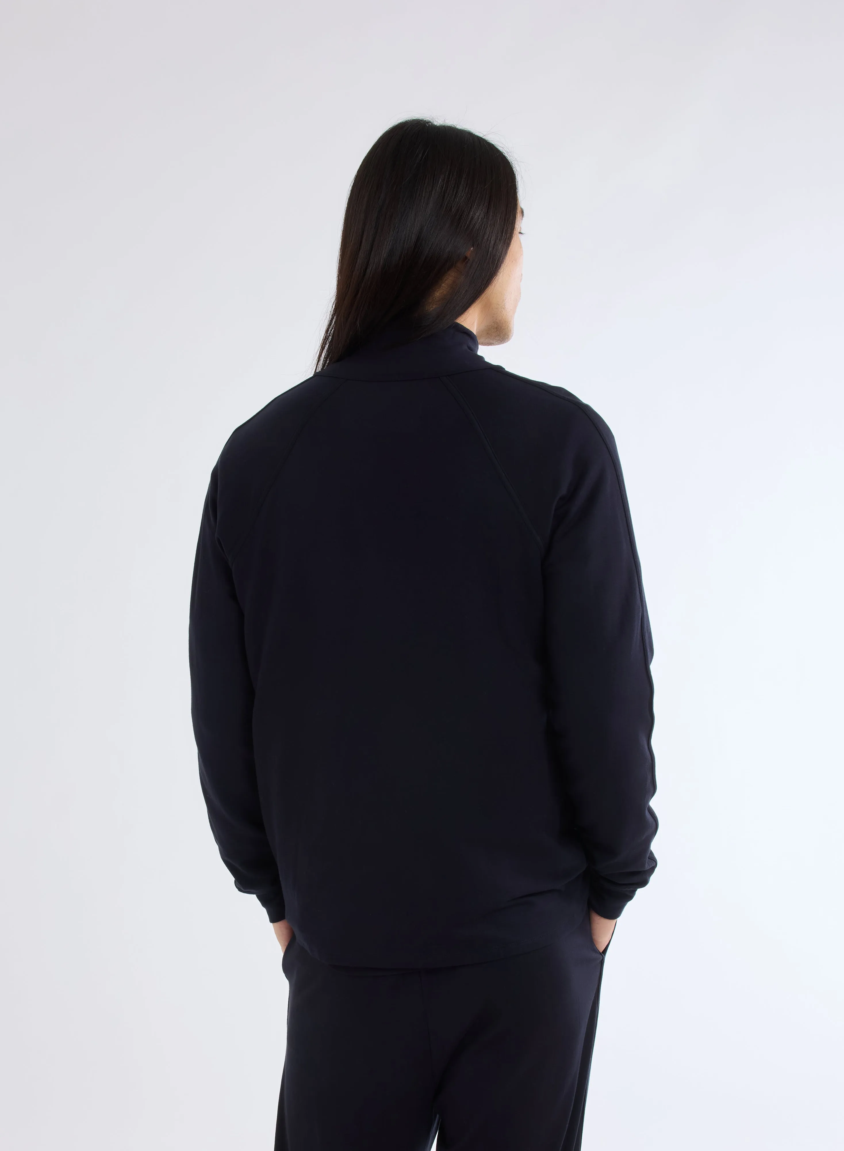 Gilet Zippé Marine Col Montant Manches Longues en Viscose et Élasthanne