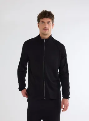 Gilet Zippé Noir Col Montant Manches Longues en Viscose et Élasthanne