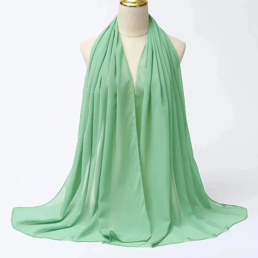 Jersey Scarf Hijab For Women – Solid Color Chiffon Muslim Head Scarf