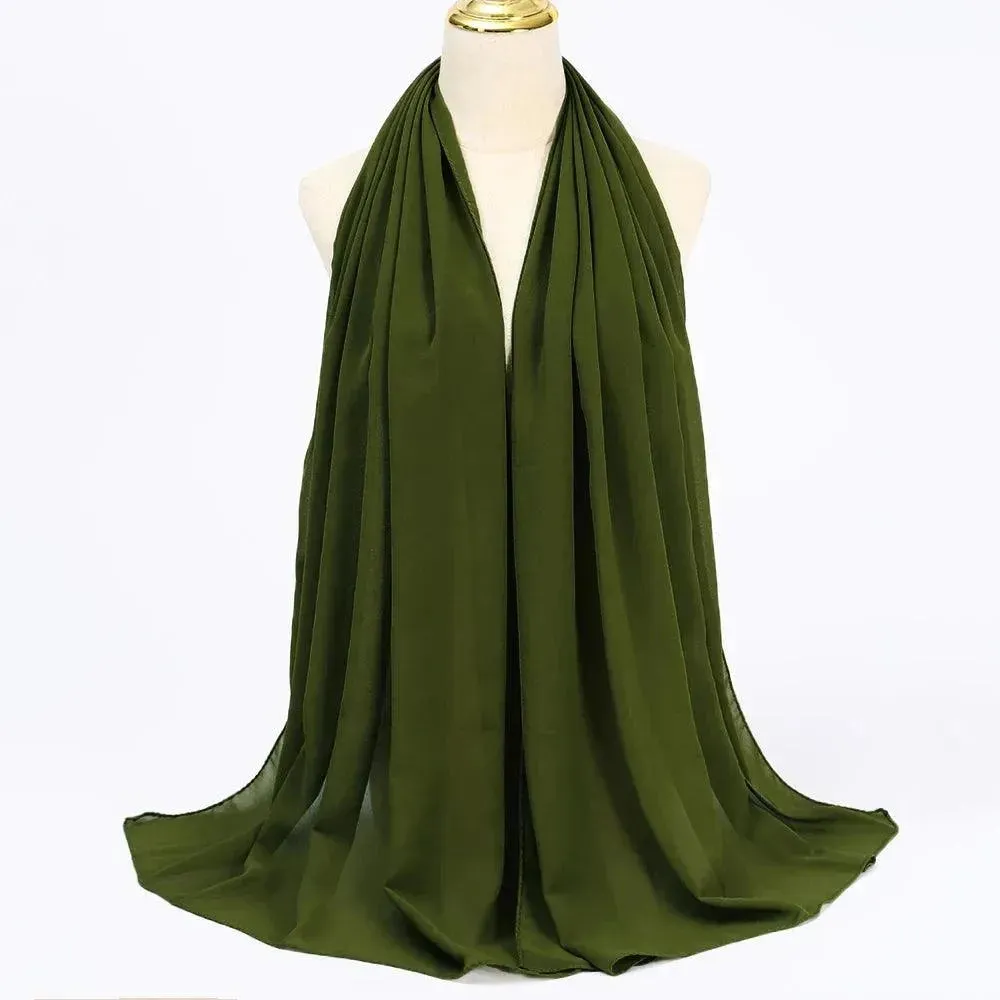 Jersey Scarf Hijab For Women – Solid Color Chiffon Muslim Head Scarf