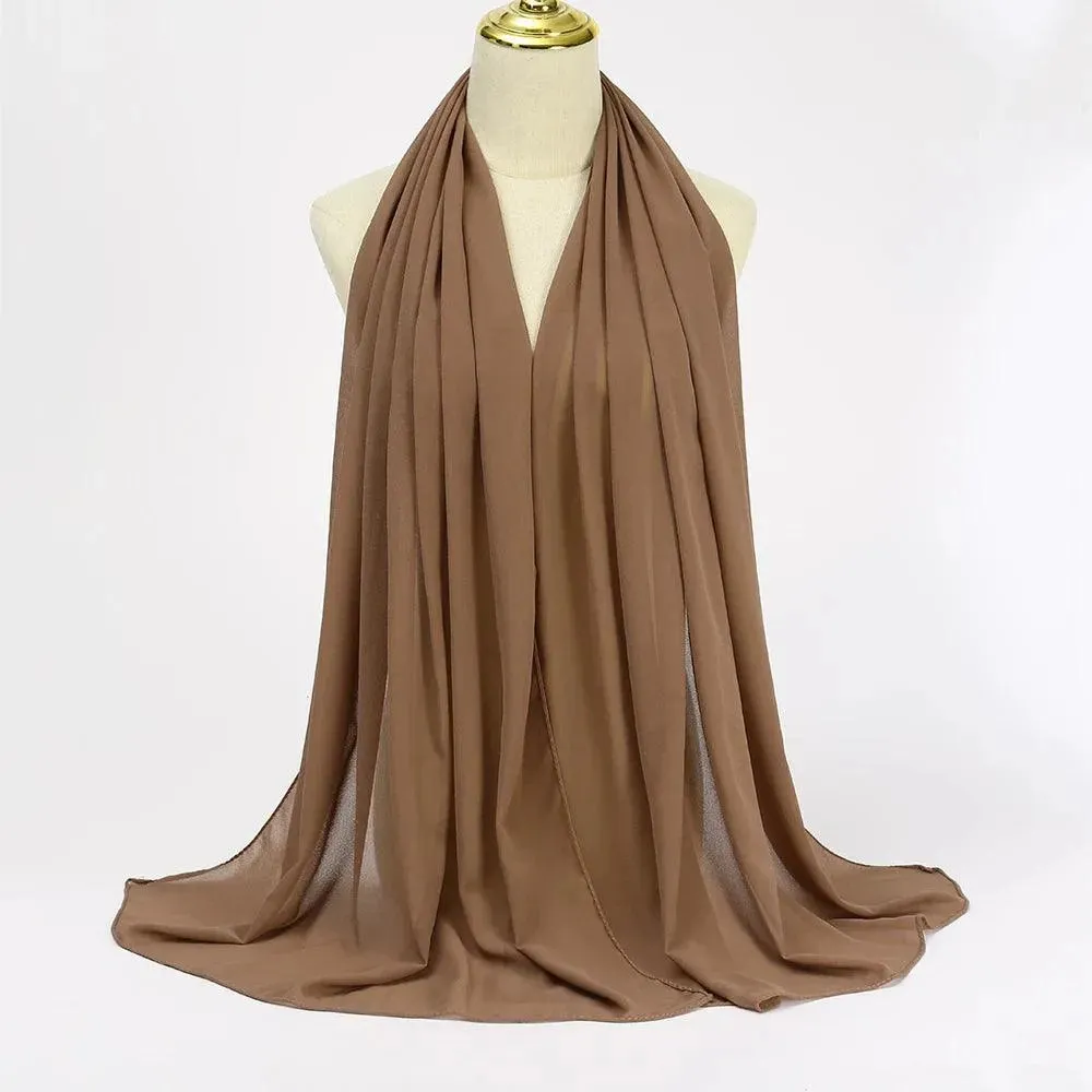 Jersey Scarf Hijab For Women – Solid Color Chiffon Muslim Head Scarf
