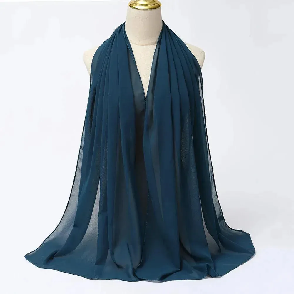 Jersey Scarf Hijab For Women – Solid Color Chiffon Muslim Head Scarf