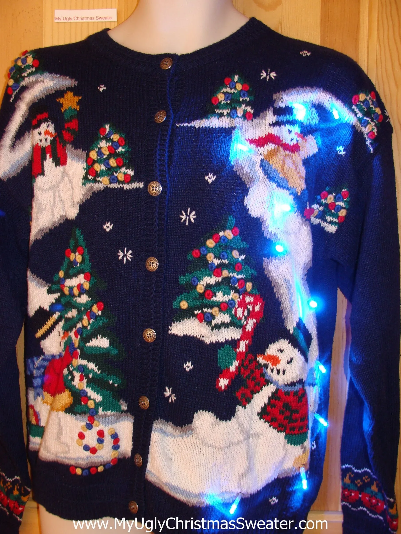 Light Up Ugly Christmas Sweater Dreamy Snowmen Scene
