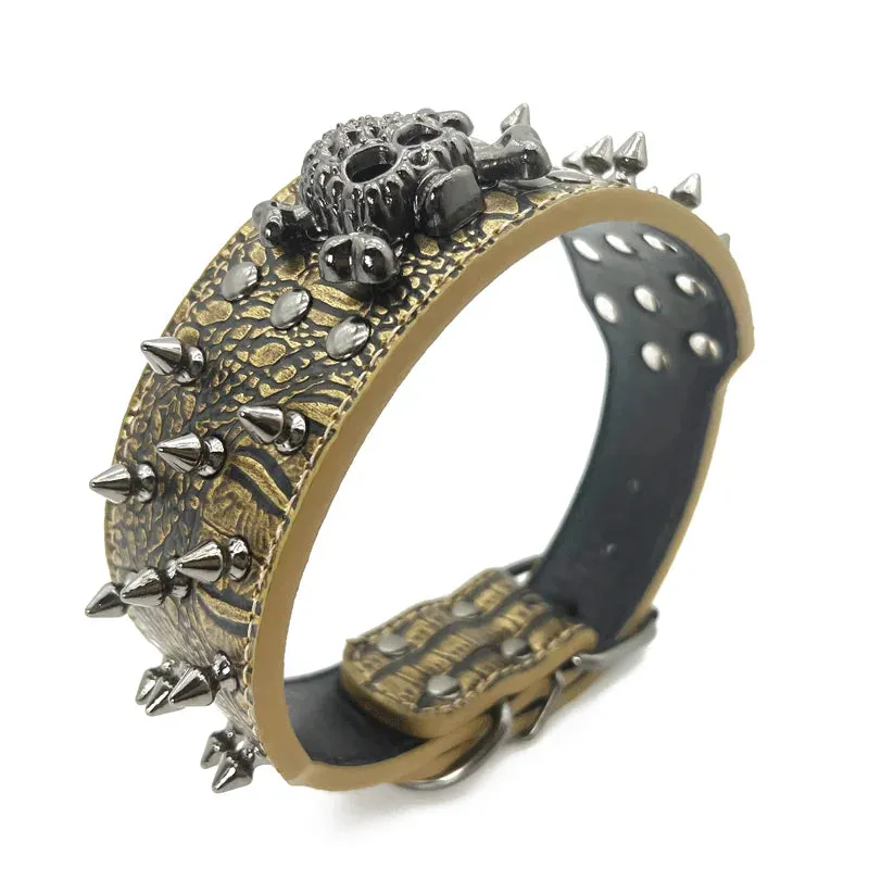 MACHO Pet - Skull Spiked Dog Collar And Leash Set