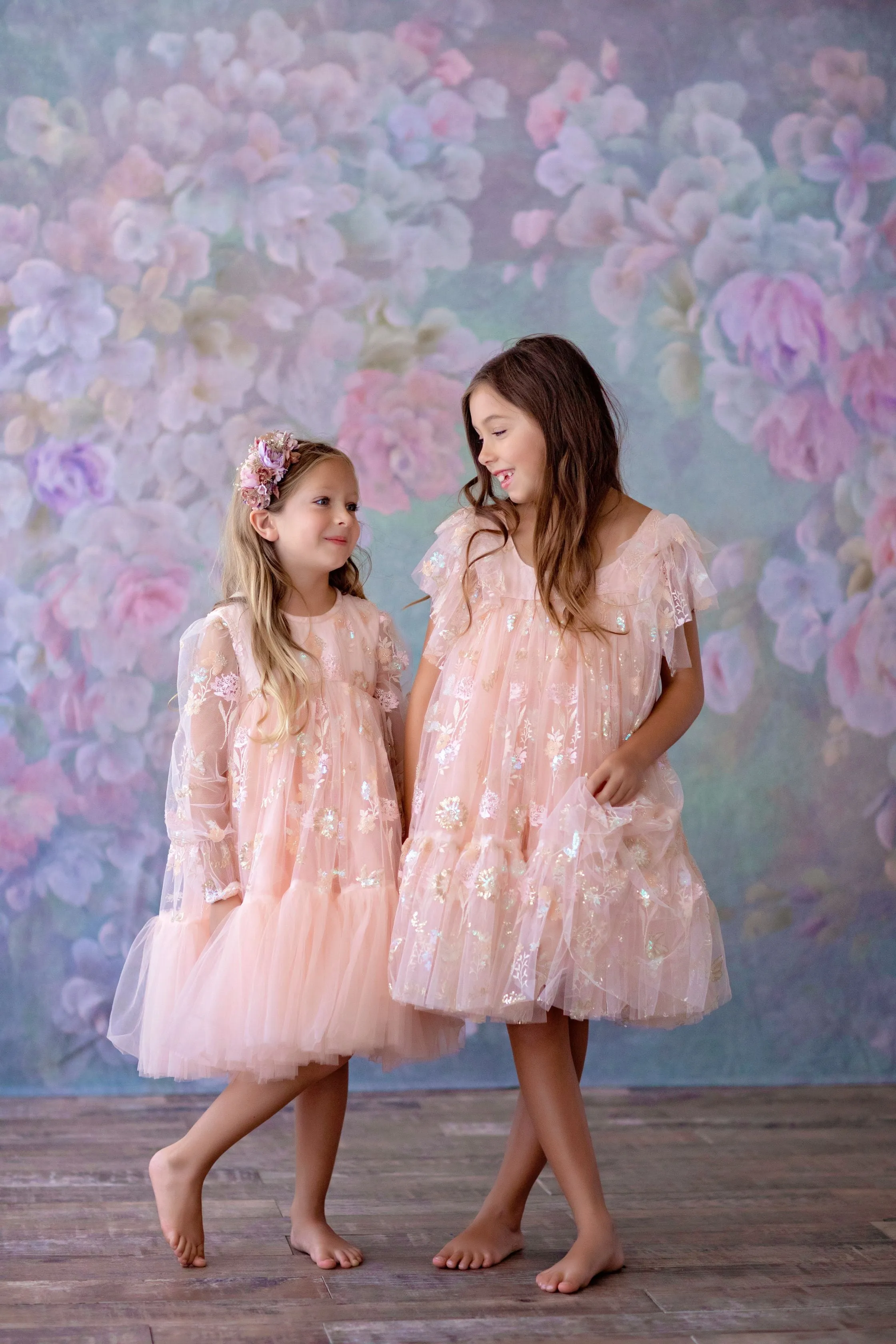 New. "Carolyn" -  bishop sleeve-Butterfly Sequin-Vintage Length Dress ( 6 Year - Petite 7 Year)