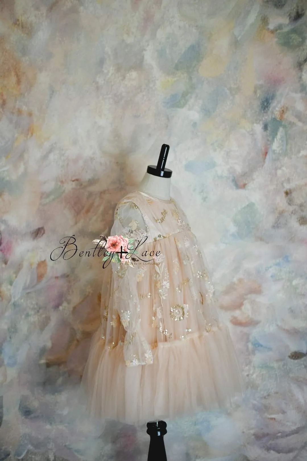 New. "Carolyn" -  bishop sleeve-Butterfly Sequin-Vintage Length Dress ( 6 Year - Petite 7 Year)