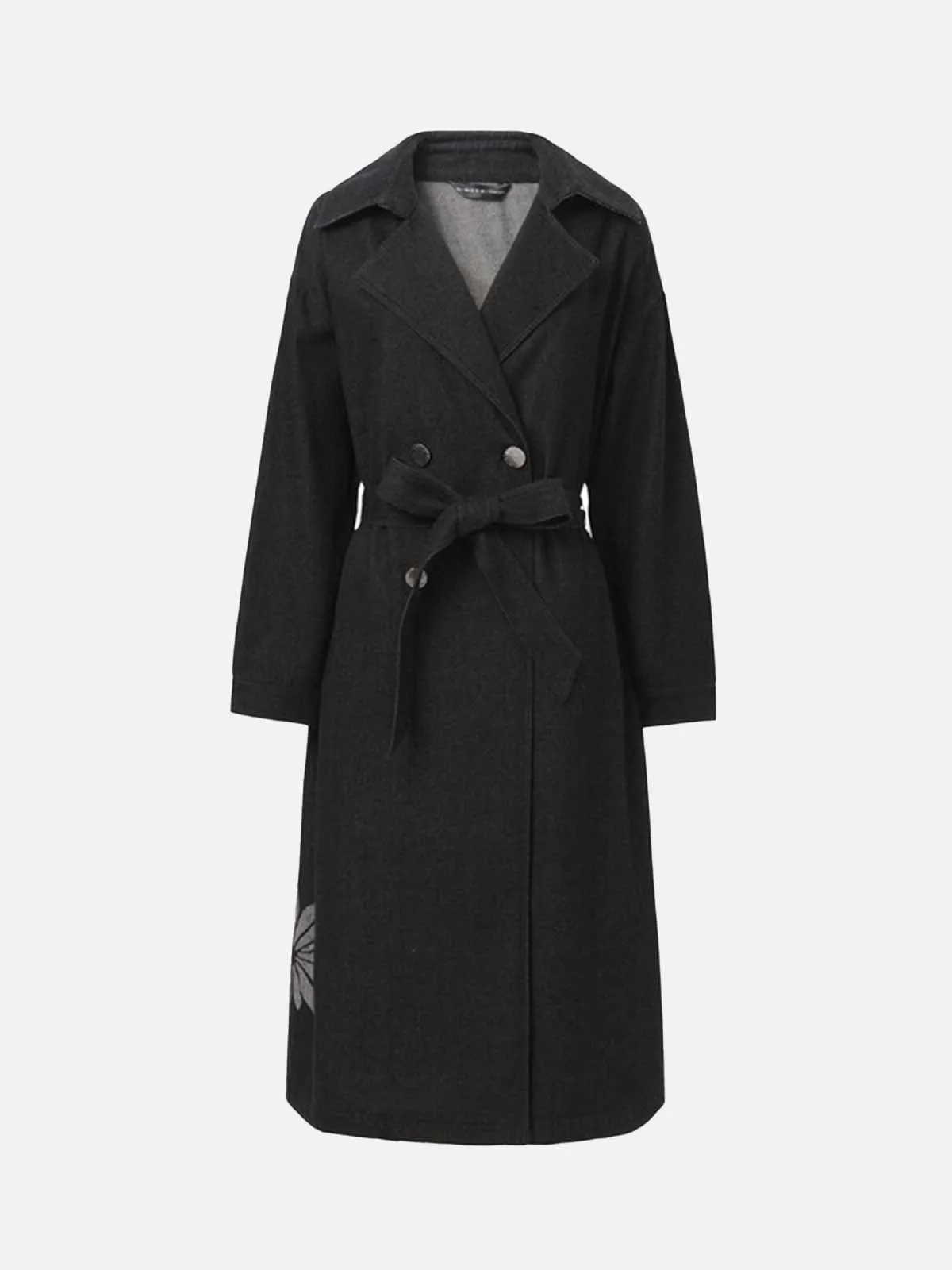 Printed Longline Denim Trench Coat