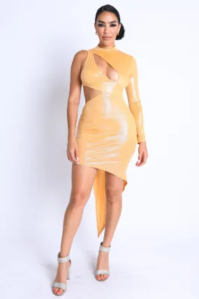 Shiny Shiny Asymmetric Midi Dress