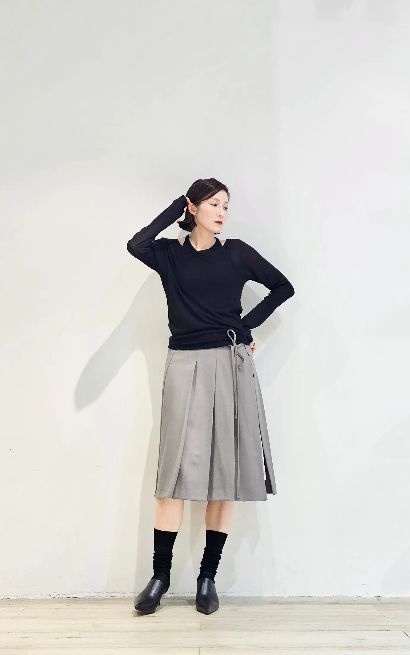 Tied neck ribbed layer tee - 4 colours (Pre-order)