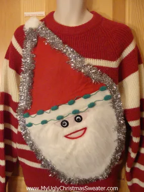 Wacky Santa Ugly Christmas Sweater Red White Striped