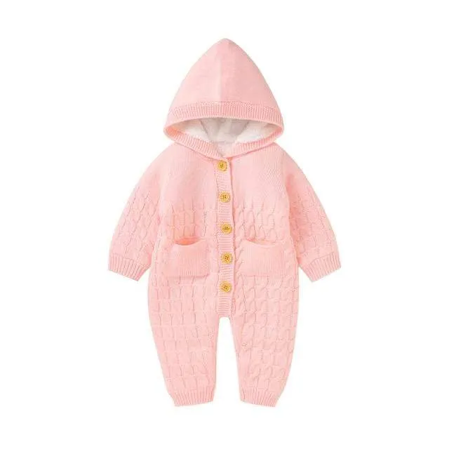 Warm Hooded Knitted Baby Romper