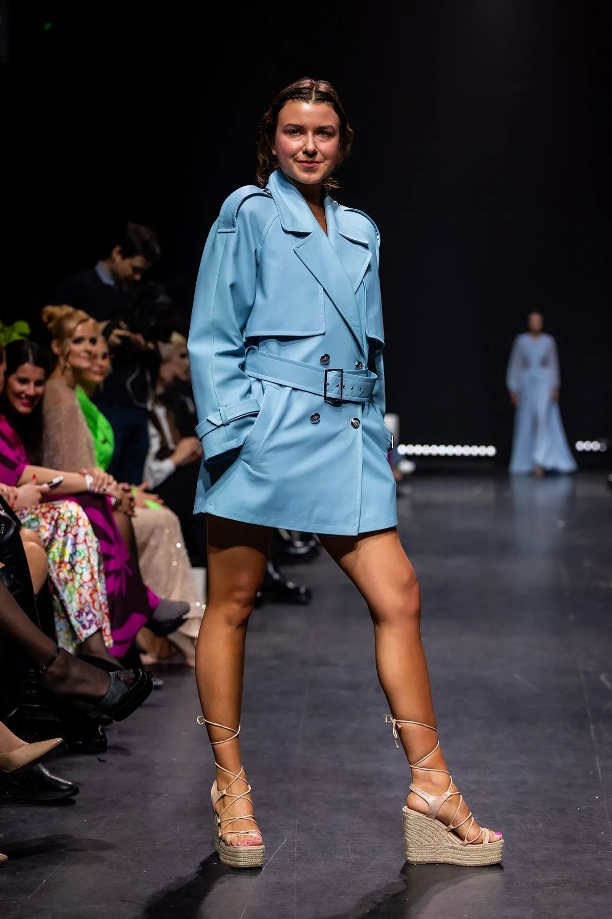 Wild Blue Leather Trench Coat