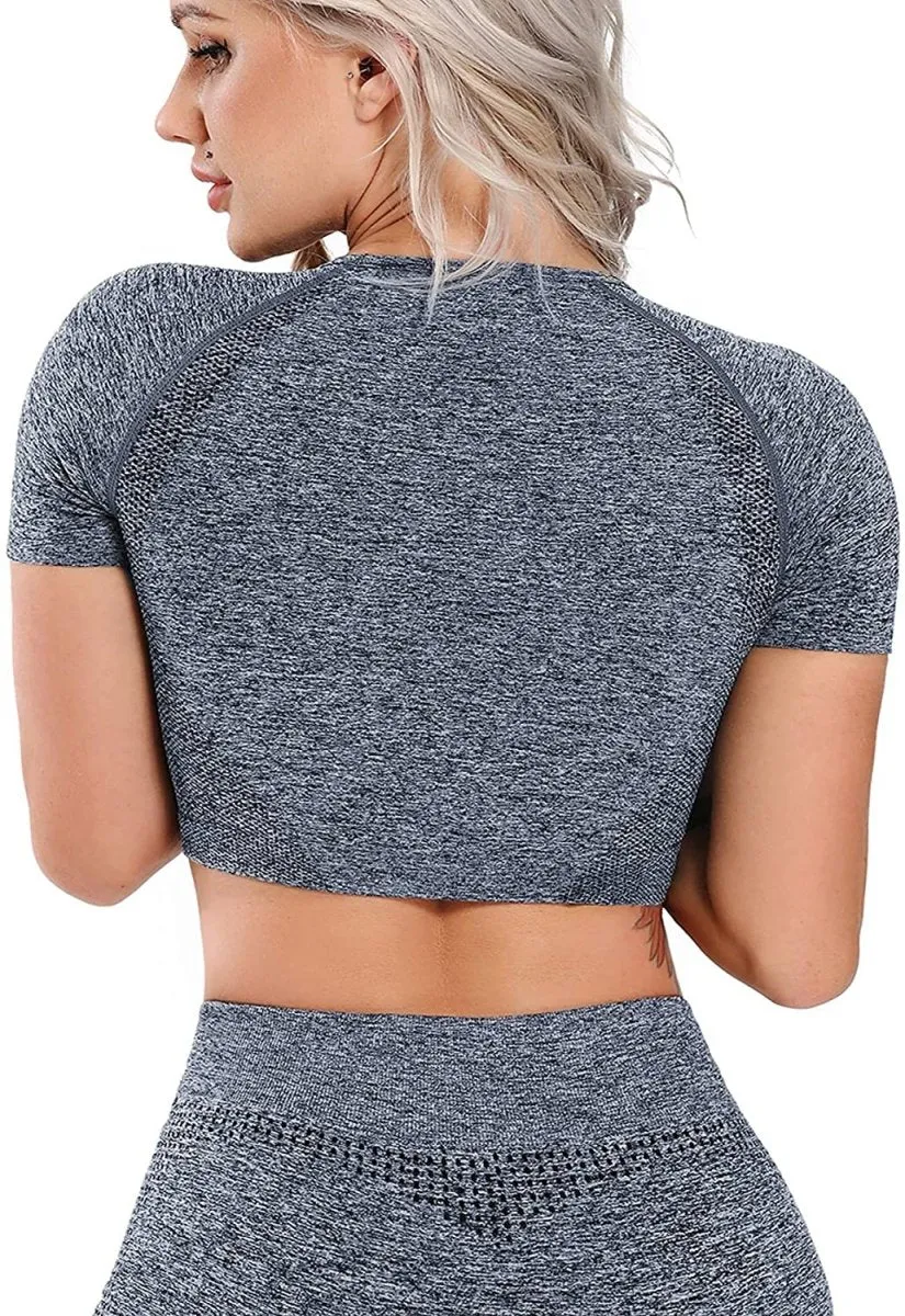 Yoga Gym Crop Top Compression Workout Athletic Short/Long Sleeve Set